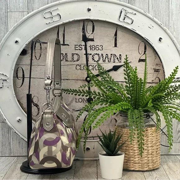 COACH - Mini Madison Op Art Shoulder Handbag Purple Silver Cream & Gray - Picture 8 of 15